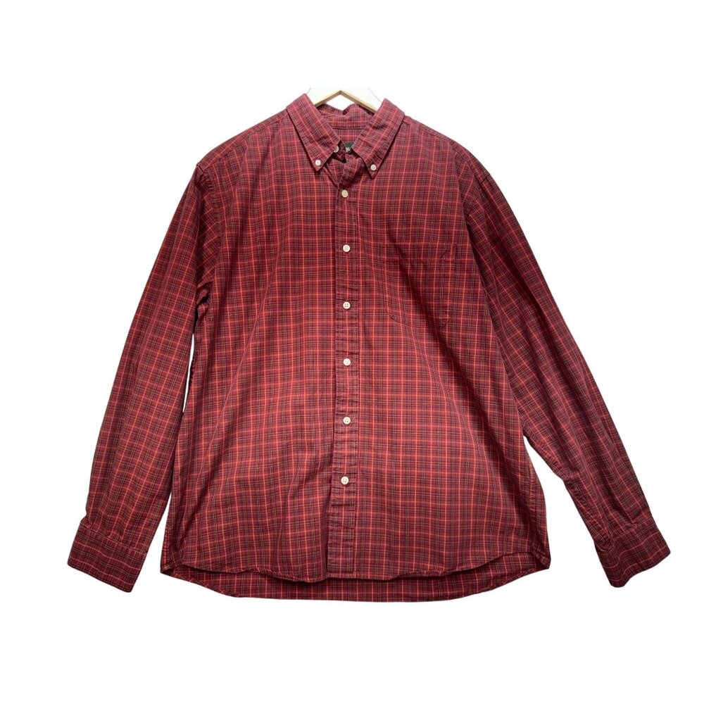 Eddie Bauer Mens Long Sleeve Button Down Shirt Size L Red Black Plaid Casual